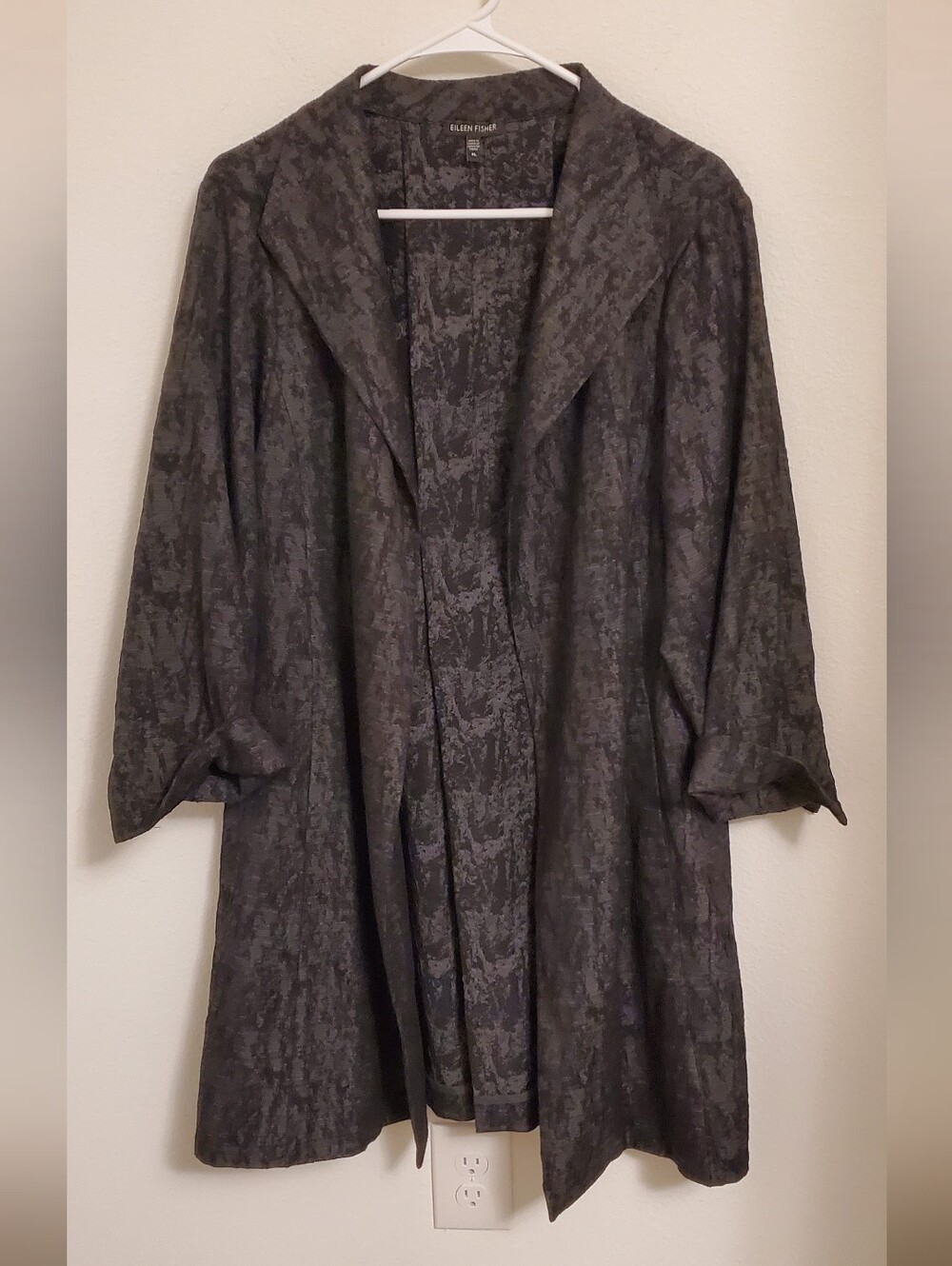 Eileen Fisher Black/Gray Jacquard Textured Open-Front Jacket Size XL